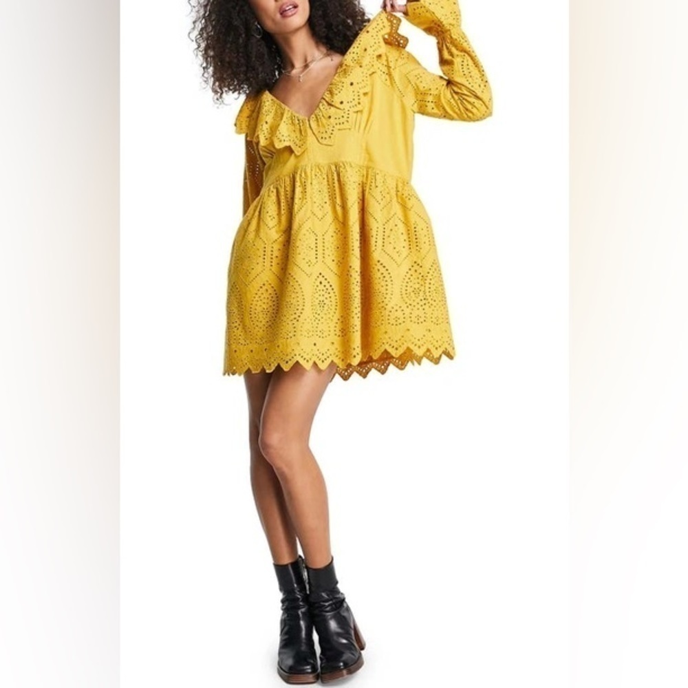 NWT Topshop Broderie Ruffle Neck Chuck It On Oversized Eyelet Dress 2